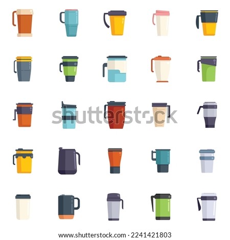Thermo cup icons set flat vector. Coffee cup. Cap beverage isolated