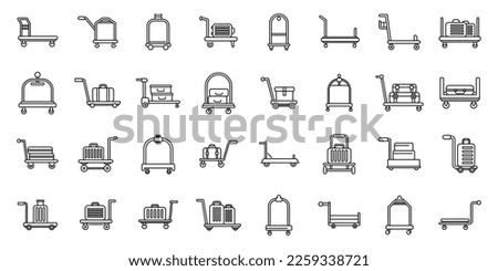 Luggage trolley icons set outline vector. Business bag. Carriage suitcase