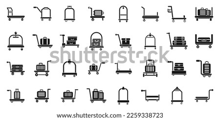 Luggage trolley icons set simple vector. Business bag. Carriage suitcase