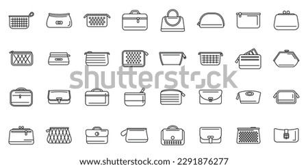 Cosmetic bag icons set outline vector. Barber beauty. Zip case