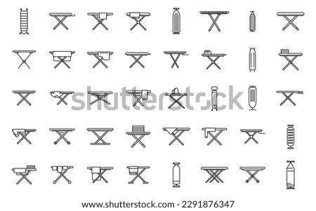 Ironing board icons set outline vector. Cloth domestic. Fabric clothes