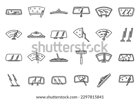 Windshield wiper icons set outline vector. Car blade. Automobile fluid