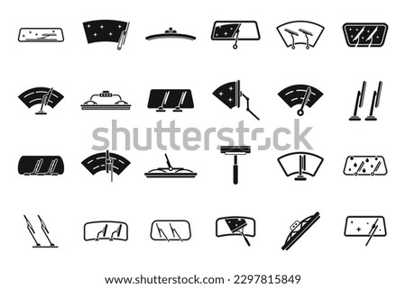 Windshield wiper icons set simple vector. Car blade. Automobile fluid