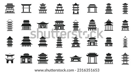 Pagoda icons set simple vector. Asian temple. Roof japanese