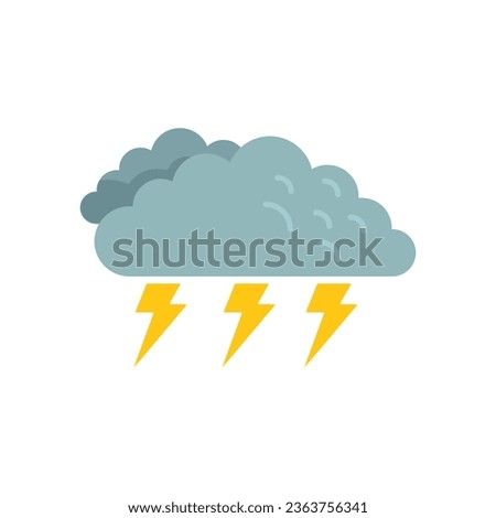 Thunder storm icon flat vector. Cloudy weather. Rain forecast isolated