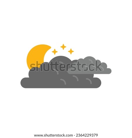 Cloudy night sky icon flat vector. Meteo forecast. Night storm isolated