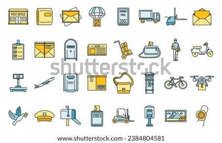 Mailman carrier icons set. Outline set of mailman carrier vector icons thin line color flat on white