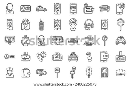 Taxi call icons set outline vector. App online travel. Application service drive