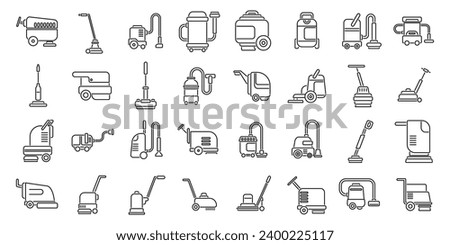 Floor washing machine icons set outline vector. Cleaning staff. Job apartment cleaner