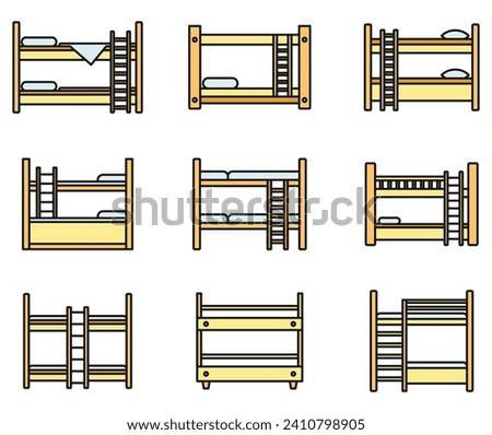 Family bunk bed icons set. Outline set of family bunk bed vector icons thin line color flat on white