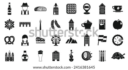 Vienna icons set simple vector. Austria architecture. City history opera