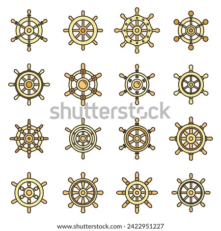 Ship wheel element icons set. Outline set of ship wheel element vector icons thin line color flat on white