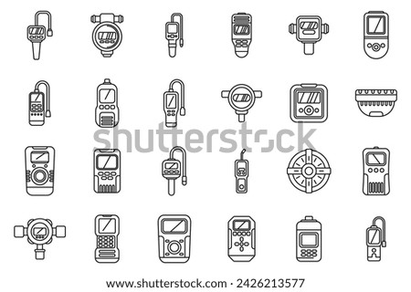Gas detector icons set outline vector. Meter instrument. Home leak accident