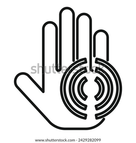 Circle palm scanning icon outline vector. Print data id. Scan signature