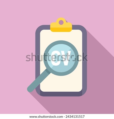 Cv clipboard search icon flat vector. Resume company. Hunting research