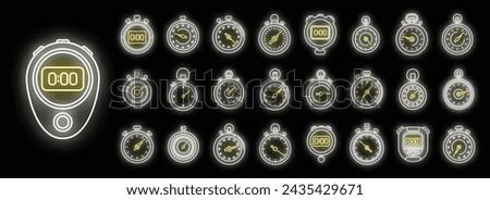 Time stopwatch icons set outline vector. Clock timer. Sport stopwatch neon isolated