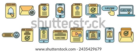 Subscriotion icons set outline vector. Business membership. Model envelope color line isolated