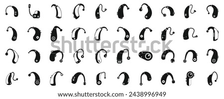 Hearing aid icons set simple vector. Volume loud ear. Health medical device