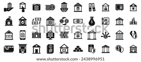 Central bank icons set simple vector. Business house building. Money management