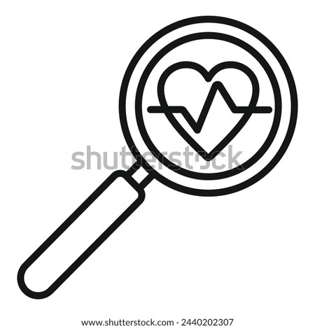 Search magnifier heart rate icon outline vector. Body disease. Health effect