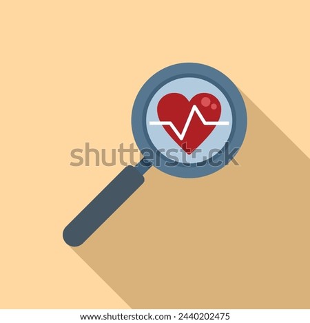 Search magnifier heart rate icon flat vector. Body disease. Health effect