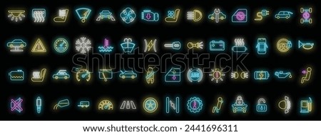 Car dashboard icons set outline vector. Car automobile. Auto transport neon color on black