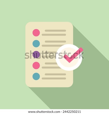 Approved document icon flat vector. Quality product control. Legal internet law