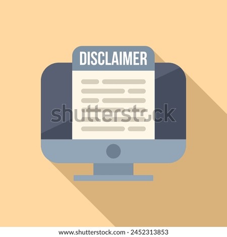 Computer online disclaimer icon flat vector. Condition contract. Deny legal