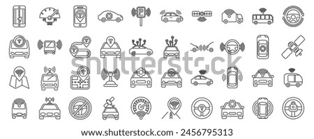 Driverless vehicle icons set outline vector. Future car. Self drive traffic