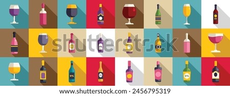 Non-alcoholic wine icons set flat vector. Summer party drink. Healthy drink