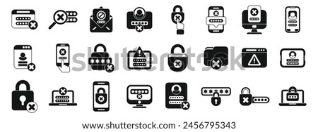 Wrong password icons set simple vector. Lock key forget. Work data shield