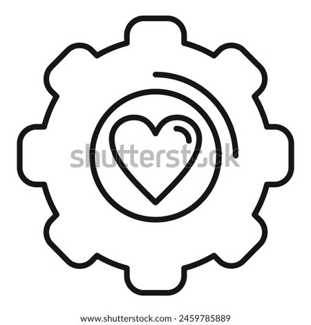 Gear cog love heart icon outline vector. Machine industry. Passion cogwheel