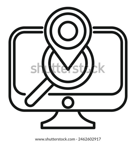 Find online store icon outline vector. Shop locator. Find near point