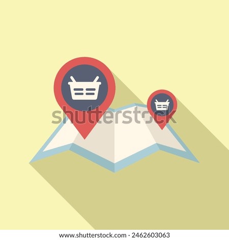 Location shop on map icon flat vector. Near find retail. Mall radius