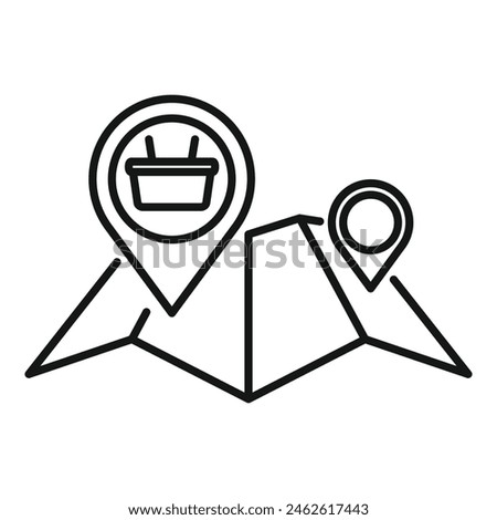 Location shop on map icon outline vector. Near find retail. Mall radius