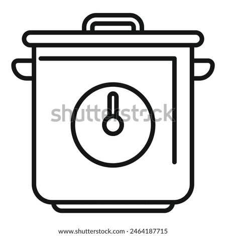 Black and white line icon of a contemporary electric pressure cooker with a simple design