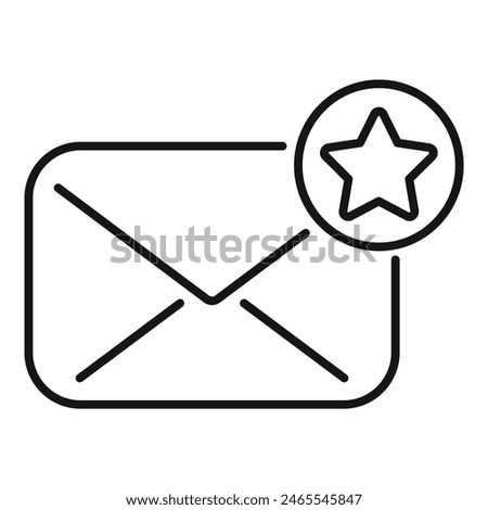 Favorite email icon illustration with envelope and star in black and white line art vector graphic design for user interface and online communication concept