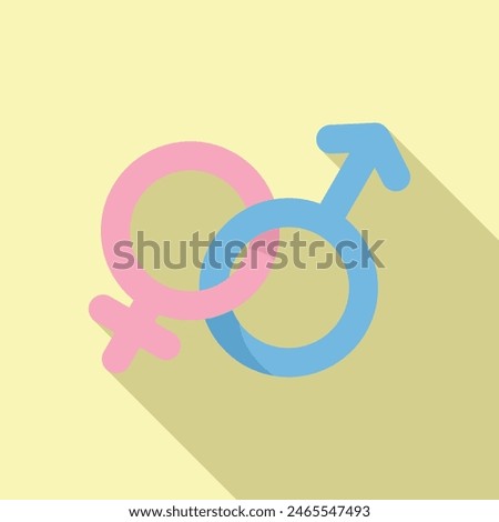 Illustration of interlocking male and female icons with shadow on a soft pastel background