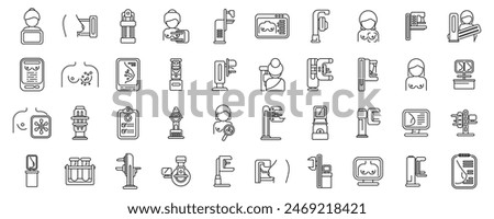 Mammogram icons flat set vector. A collection of icons including a man, a flag, a book, a computer, a television, a person with a camera, a person with a cell phone