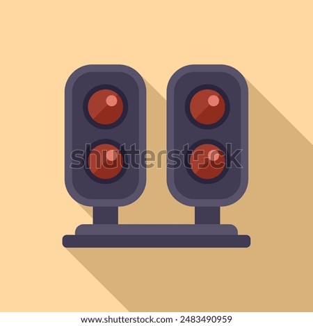 Railway crossing stop lights icon flat vector. Transport caution. Safety cross