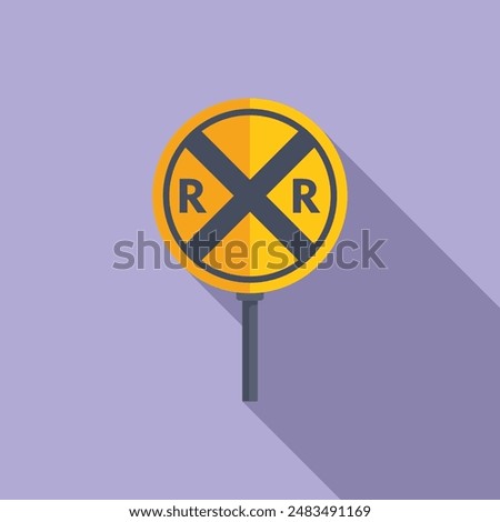 Railway crossing road sign icon flat vector. Caution sign. Control safety