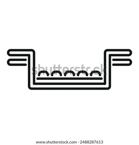 Simple black and white icon of a conveyor system transporting round objects