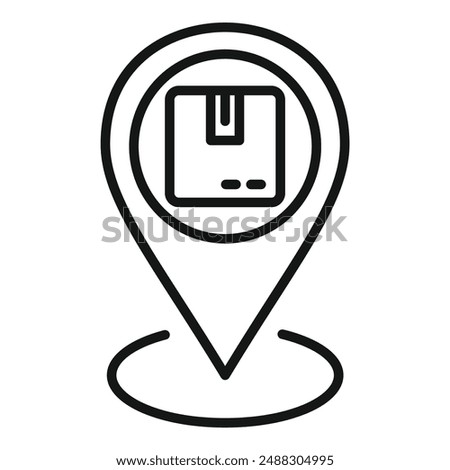 Modern black and white package delivery location pin icon for logistic tracking and shipping services on mobile app and web design