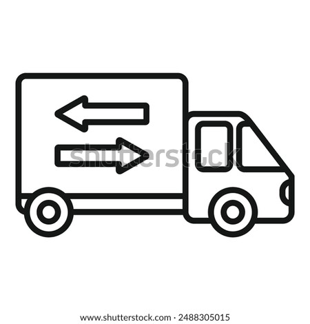 Delivery truck line icon in black and white isolated vector illustration design for logistics, transportation, and shipping business editable stroke