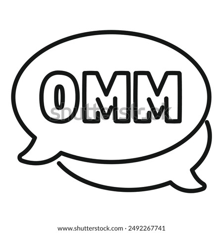 Black and white line art of a chat bubble with 'omm' text, suitable for logos or icons