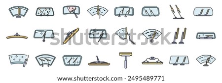 Windshield wiper icons set outline vector. Car blade. Automobile fluid thin line color flat on white