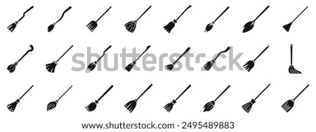 Broomstick icons set. Witch broomstick icons set in simple style. Vector illustration on a white background