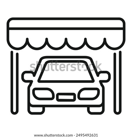 Car parking under awning icon, carport symbol, vehicle under protection, parking space, garage shelter, car protection, carport sign, covered parking, car storage, parking lot