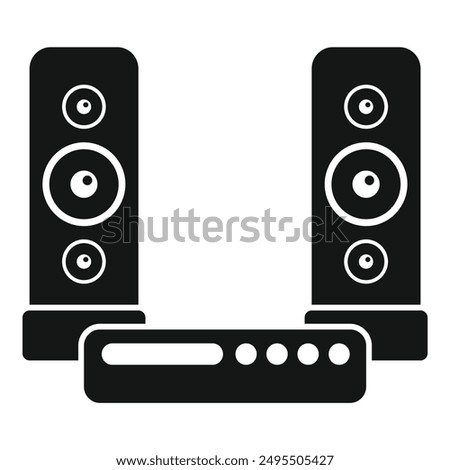 Black glyph icon of a home cinema system playing music with two big loudspeakers