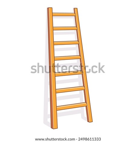 Tall wooden step ladder standing against a white wall casting a shadow